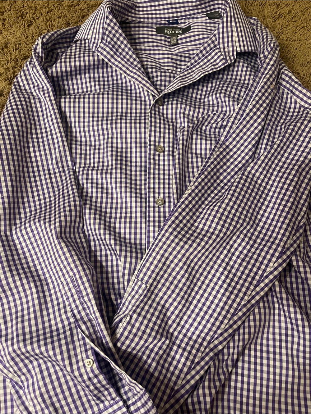 Kenneth Cole Reaction Purple and White Gingham Button-Down Shirt